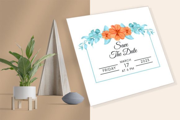 Blue Leaves Orange Floral Wedding Card Guide