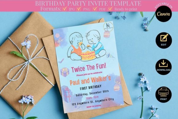 Celebrating Two: A Guide to the Twin First Birthday Party InviteTemplate