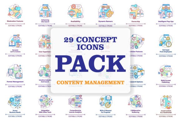 Content Management Concept Icons Set