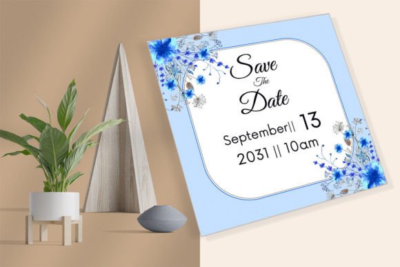 Elevate Your Special Day with a Blue Floral Design Wedding Card Vector