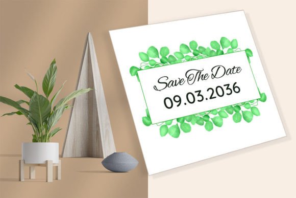 Green Leaves Wedding Card: Elegant & Editable